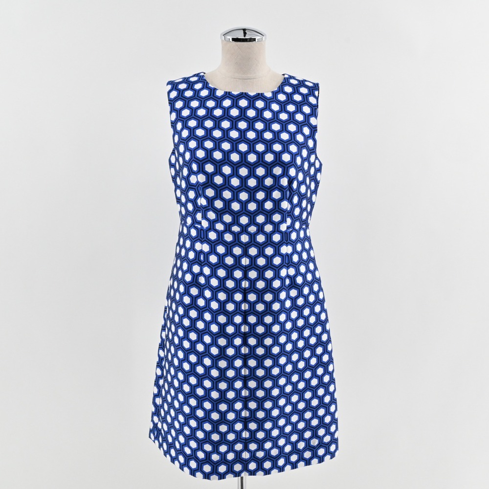 Diane Von Furstenberg Carrie Dress Size 6 Hexagon Dot Blue White Modern Retro